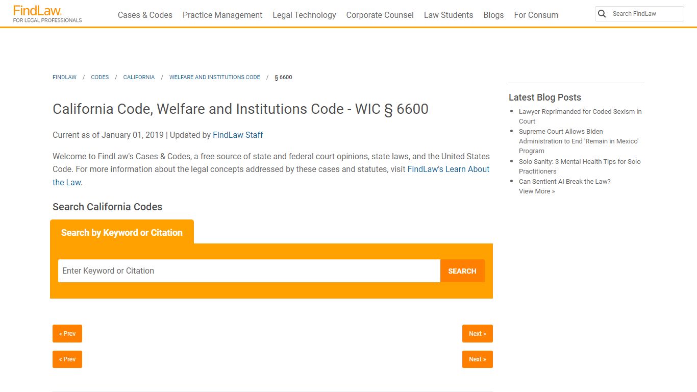 California Code, Welfare and Institutions Code - WIC § 6600