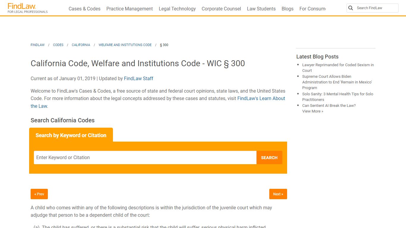 California Code, Welfare and Institutions Code - WIC § 300